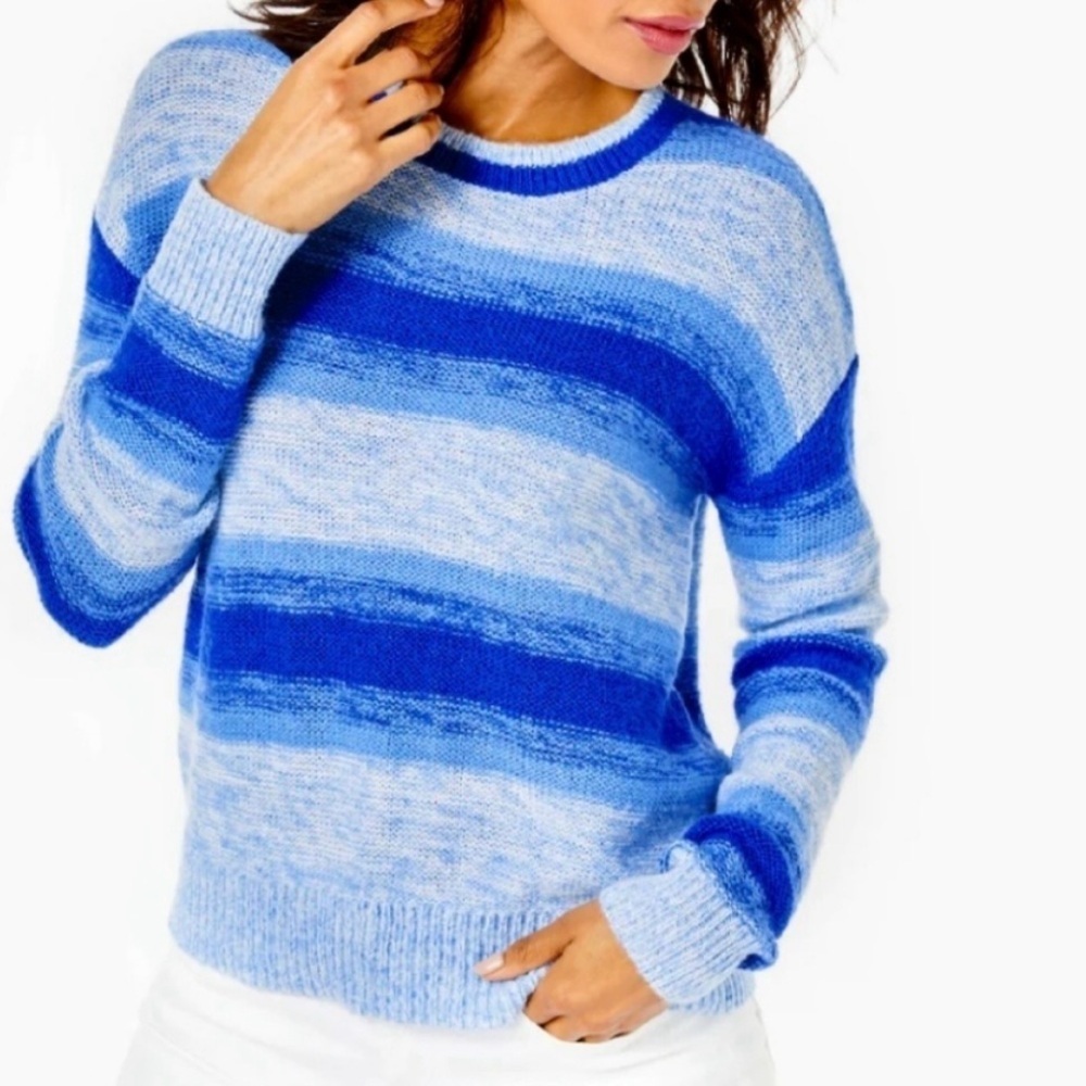 Lilly Pulitzer Elannie Sweater in Blue Grotto Marled Ombré Stripe size L